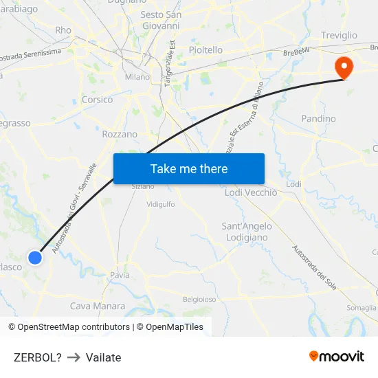 Zerbol to Vailate map