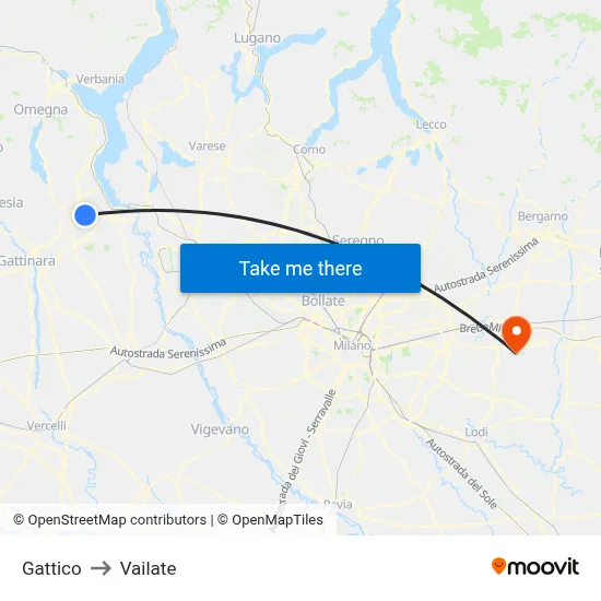 Gattico to Vailate map