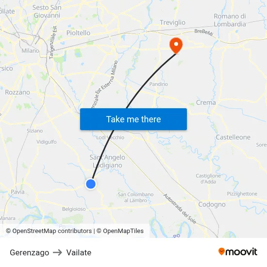 Gerenzago to Vailate map