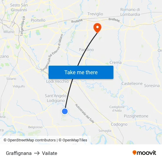 Graffignana to Vailate map