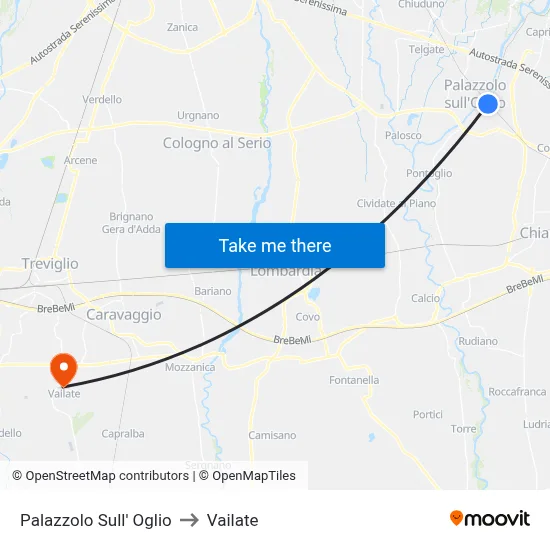 Palazzolo Sull' Oglio to Vailate map