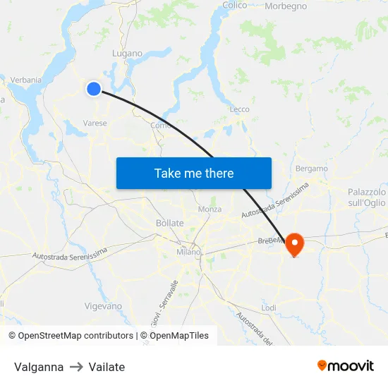 Valganna to Vailate map