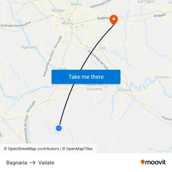 Bagnaria to Vailate map