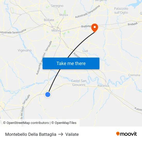 Montebello Della Battaglia to Vailate map