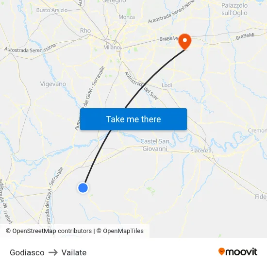 Godiasco to Vailate map