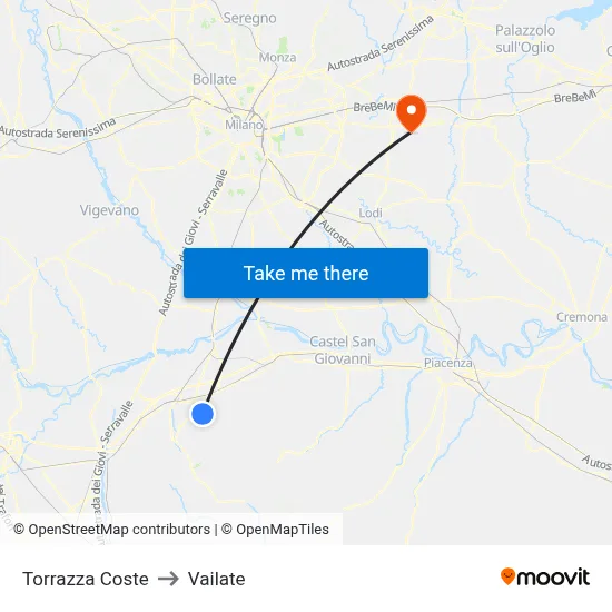 Torrazza Coste to Vailate map