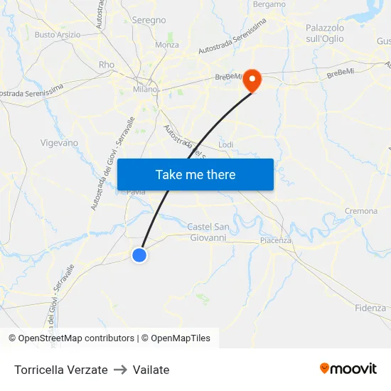 Torricella Verzate to Vailate map