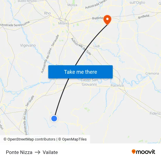 Ponte Nizza to Vailate map