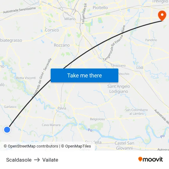 Scaldasole to Vailate map