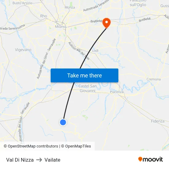 Val Di Nizza to Vailate map