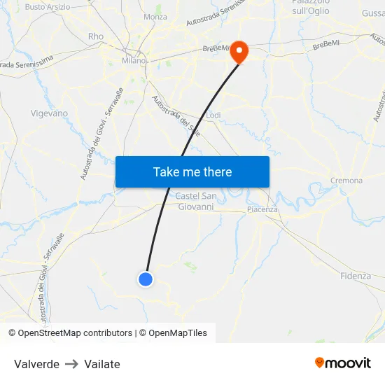Valverde to Vailate map