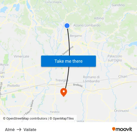 Almè to Vailate map