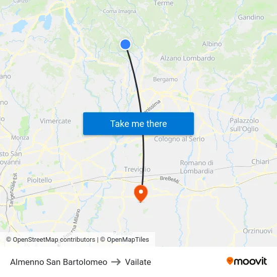 Almenno San Bartolomeo to Vailate map