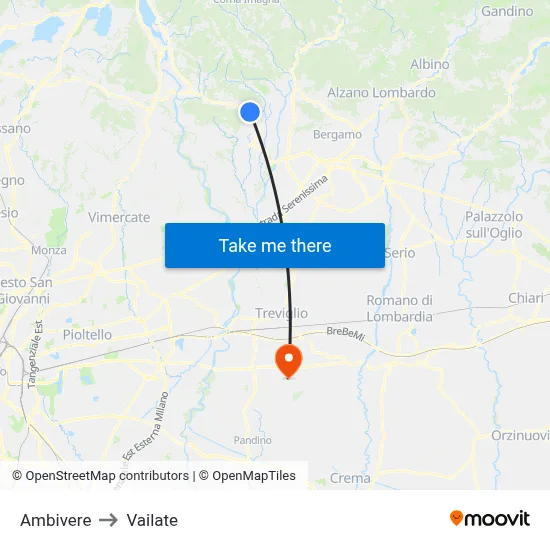 Ambivere to Vailate map