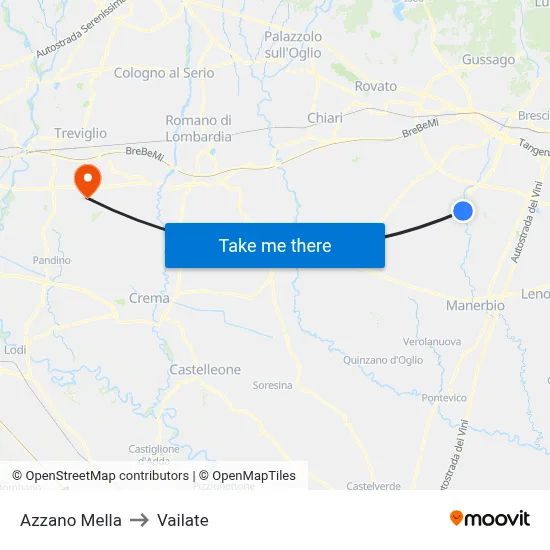 Azzano Mella to Vailate map