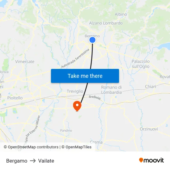 Bergamo to Vailate map