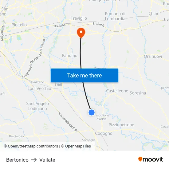 Bertonico to Vailate map
