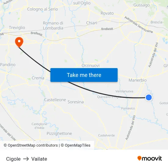 Cigole to Vailate map