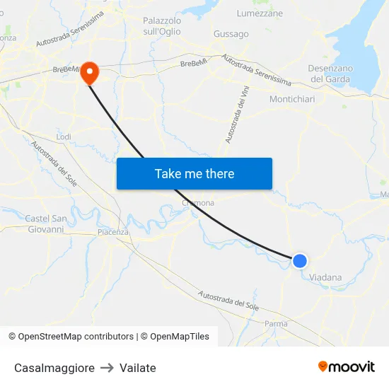 Casalmaggiore to Vailate map