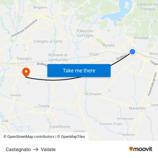 Castegnato to Vailate map