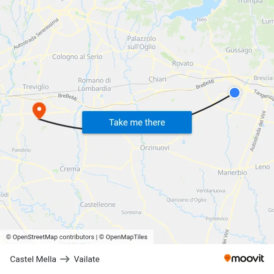 Castel Mella to Vailate map
