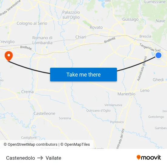 Castenedolo to Vailate map