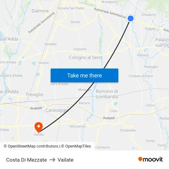 Costa di Mezzate to Vailate map