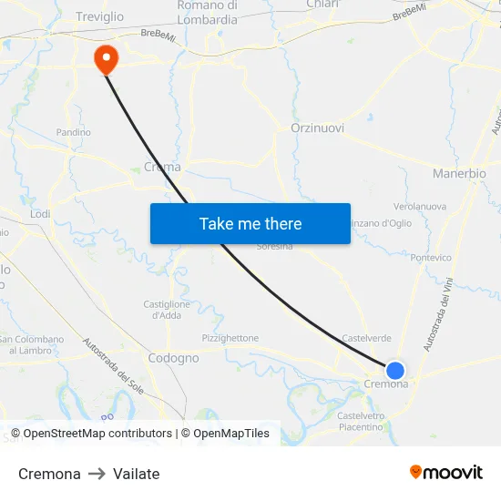 Cremona to Vailate map