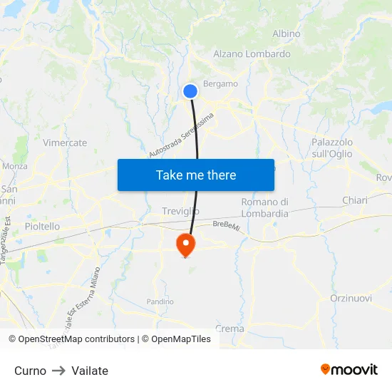 Curno to Vailate map