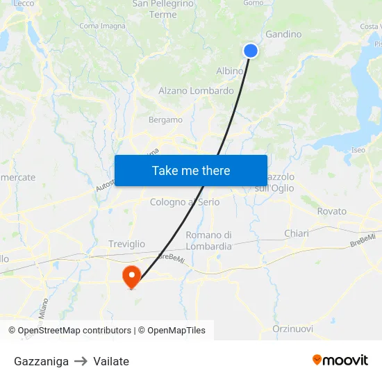Gazzaniga to Vailate map