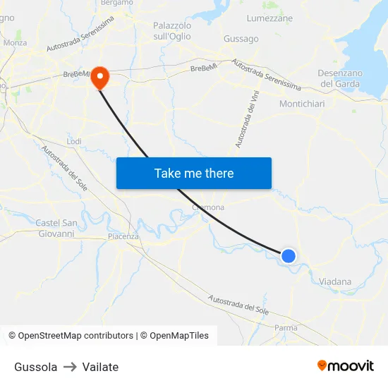 Gussola to Vailate map