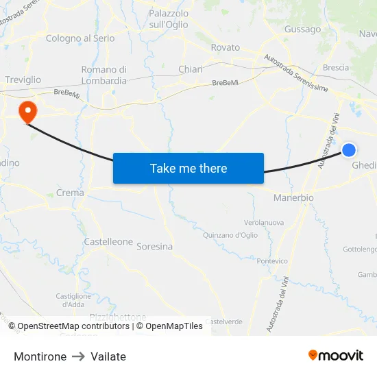 Montirone to Vailate map