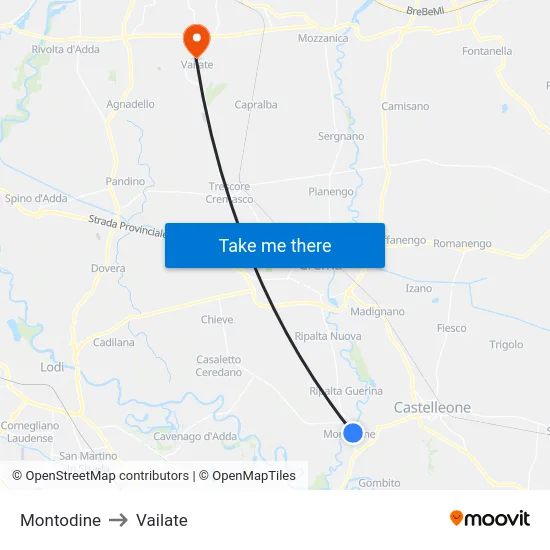 Montodine to Vailate map