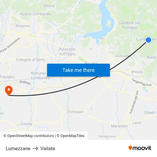 Lumezzane to Vailate map