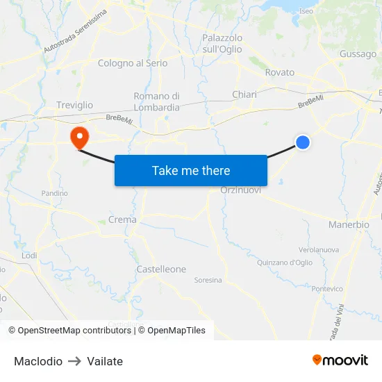 Maclodio to Vailate map