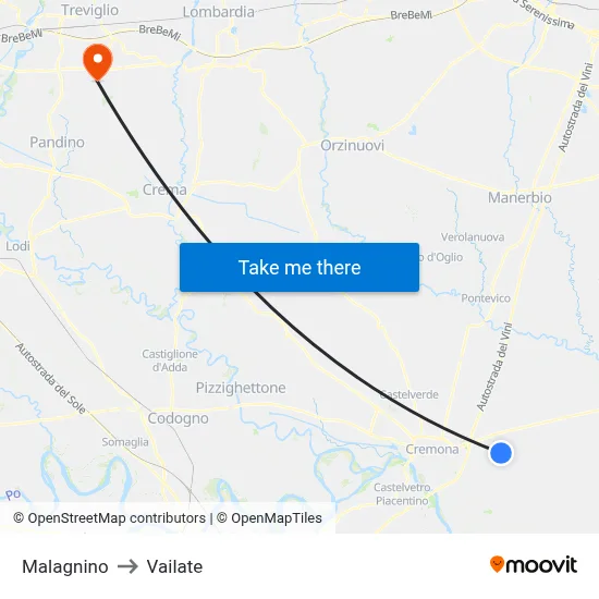Malagnino to Vailate map