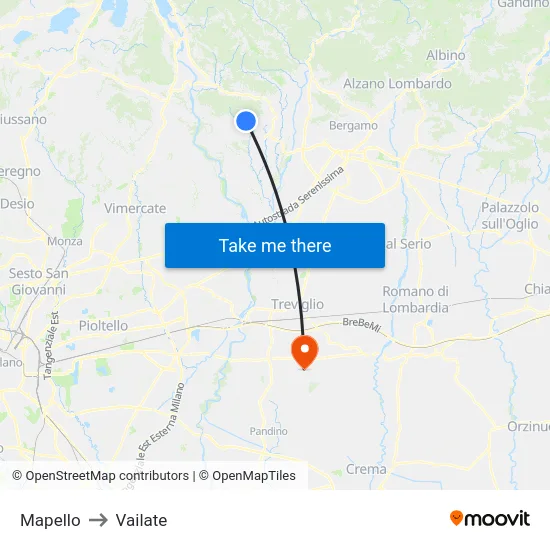Mapello to Vailate map