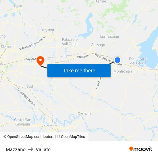Mazzano to Vailate map