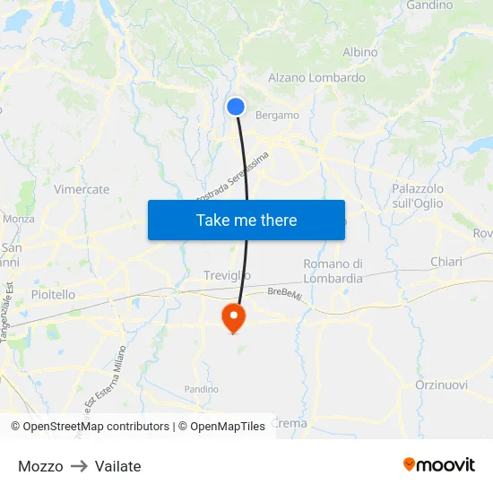 Mozzo to Vailate map