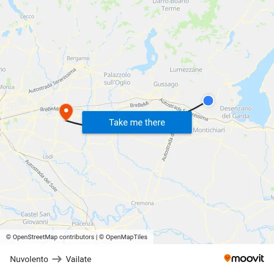 Nuvolento to Vailate map