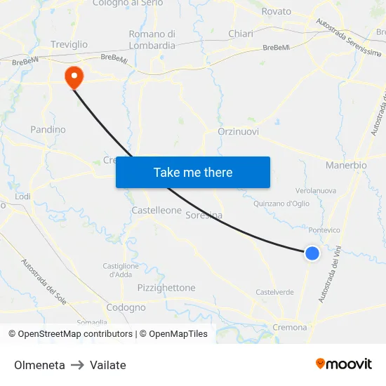 Olmeneta to Vailate map