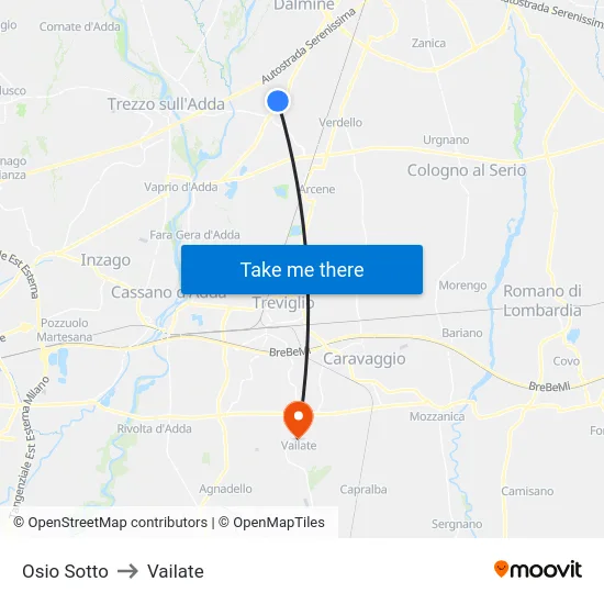 Osio Sotto to Vailate map