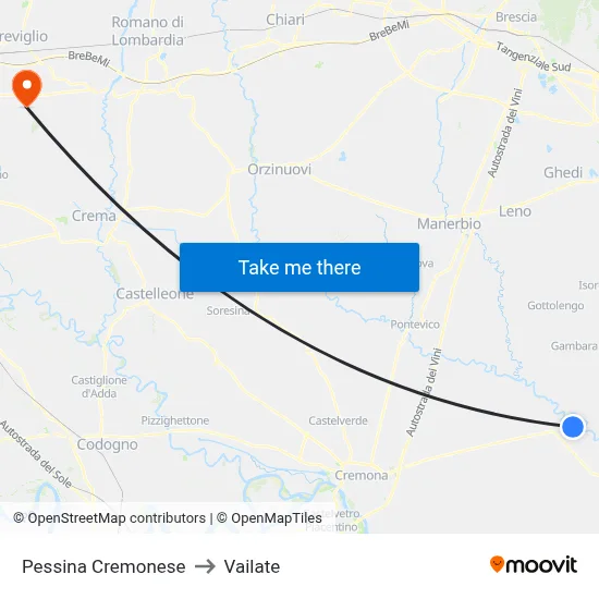Pessina Cremonese to Vailate map