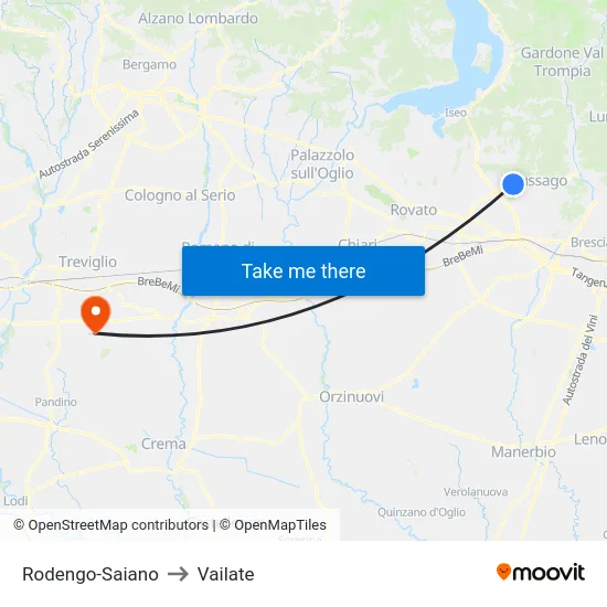 Rodengo-Saiano to Vailate map