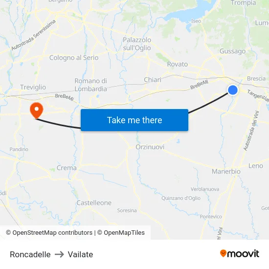 Roncadelle to Vailate map