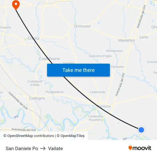 San Daniele Po to Vailate map