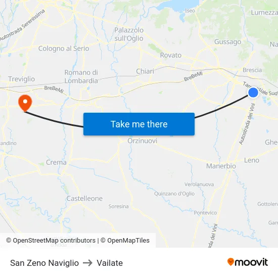 San Zeno Naviglio to Vailate map