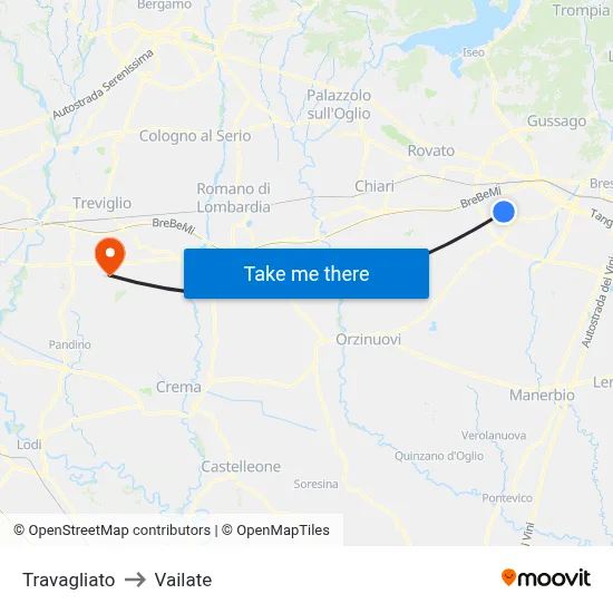 Travagliato to Vailate map
