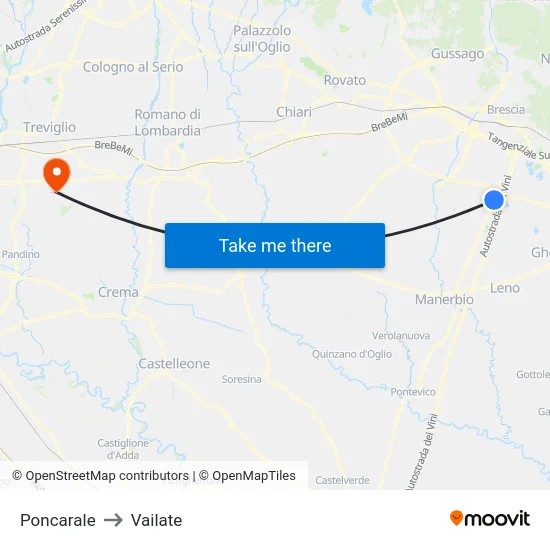 Poncarale to Vailate map