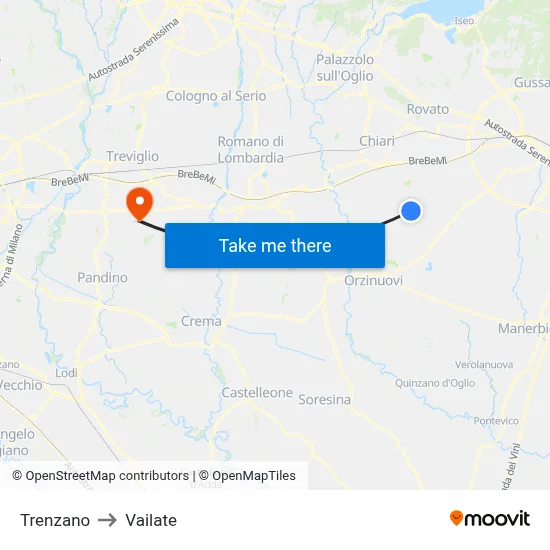 Trenzano to Vailate map